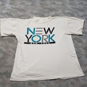 VTG Blue Wave New York Shirt Mens Large White 90s Short Sleeve Single Stitch